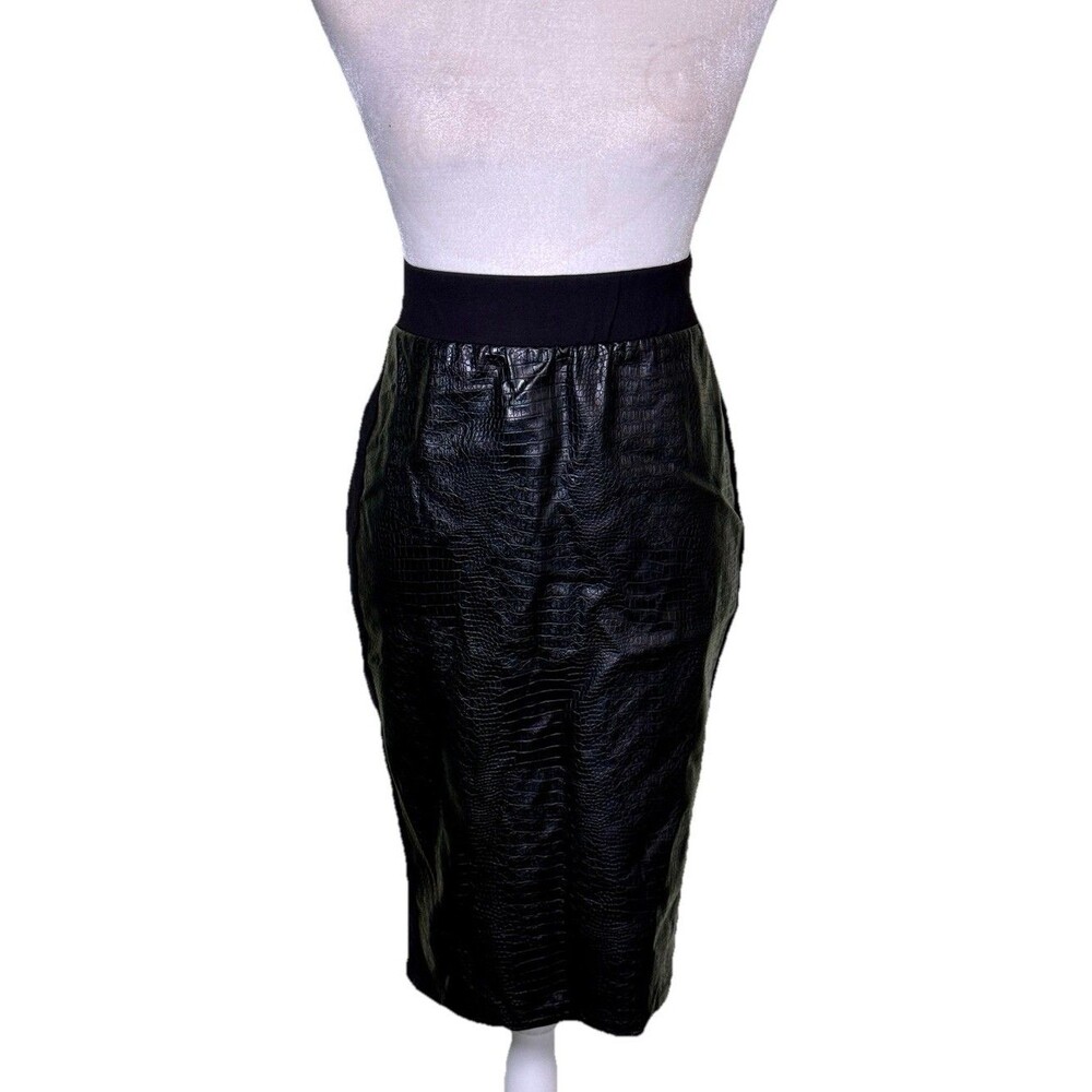 Torrid Women's Black Croc Embossed Faux Leather Look Pencil Skirt Office Siren 2